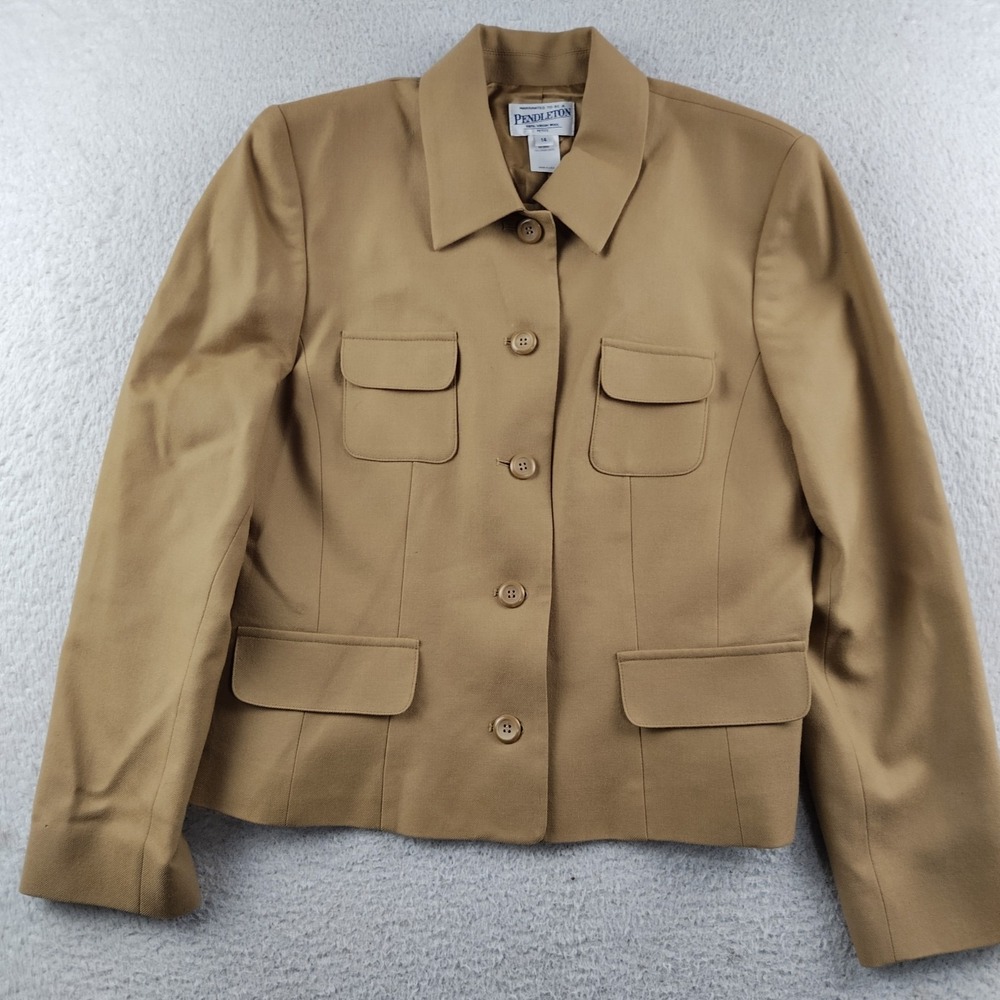 Pendleton‎ Wool Blazer Size 14 Petite Brown Office Career